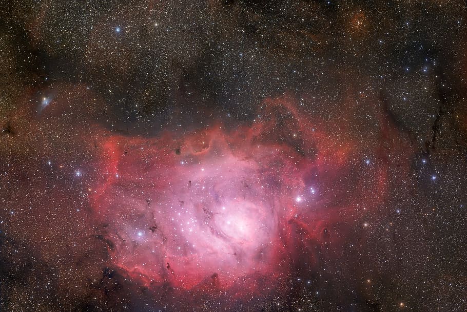 merah, hitam, galaksi, laguna nebula, messier 8, ngc 6523, emisi nebula, refleksi nebula, konstelasi sagittarius, langit berbintang