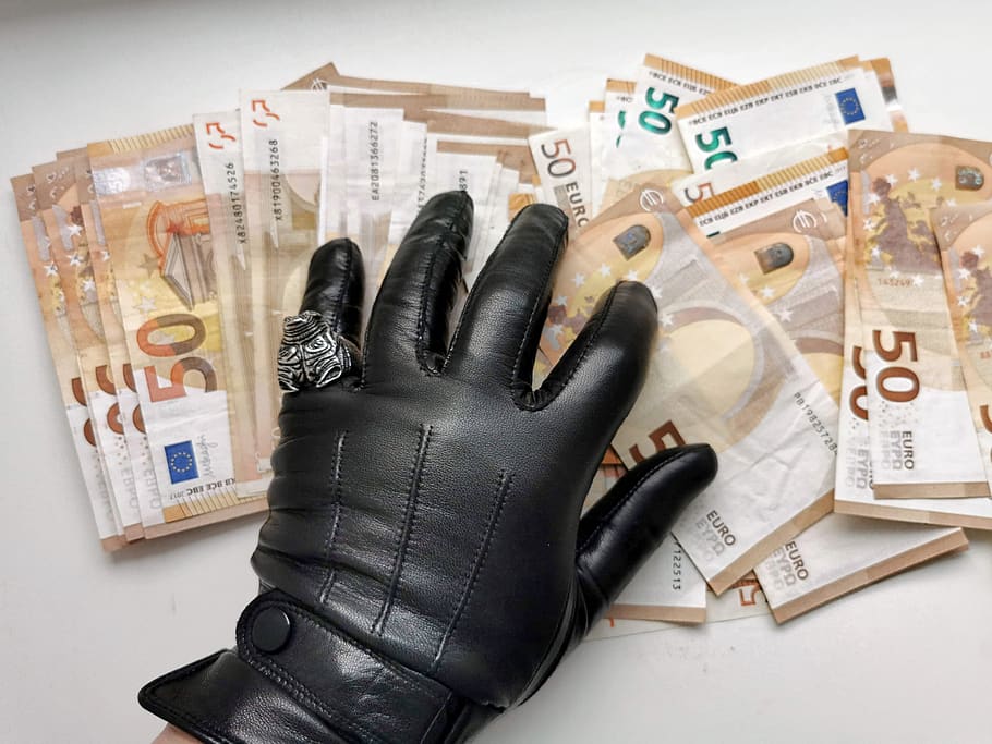 gloves, leather gloves, money, criminal, hand, human hand, corruption, crime, bribes, criminality