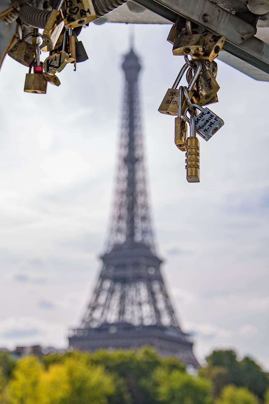자물쇠, 파리, 에펠, 탑, 다리, 프랑스, ​​애정, 로맨스, 상징, 행복