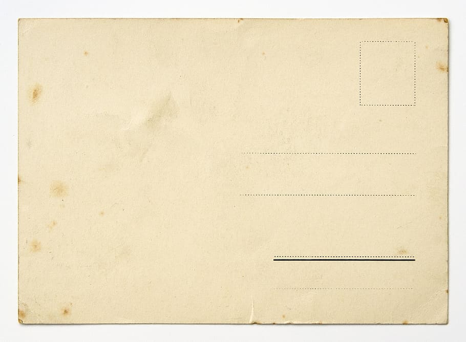 white envelope, backside of a vintage postcard, postcard, card, paper, vintage, old, design, template, greeting