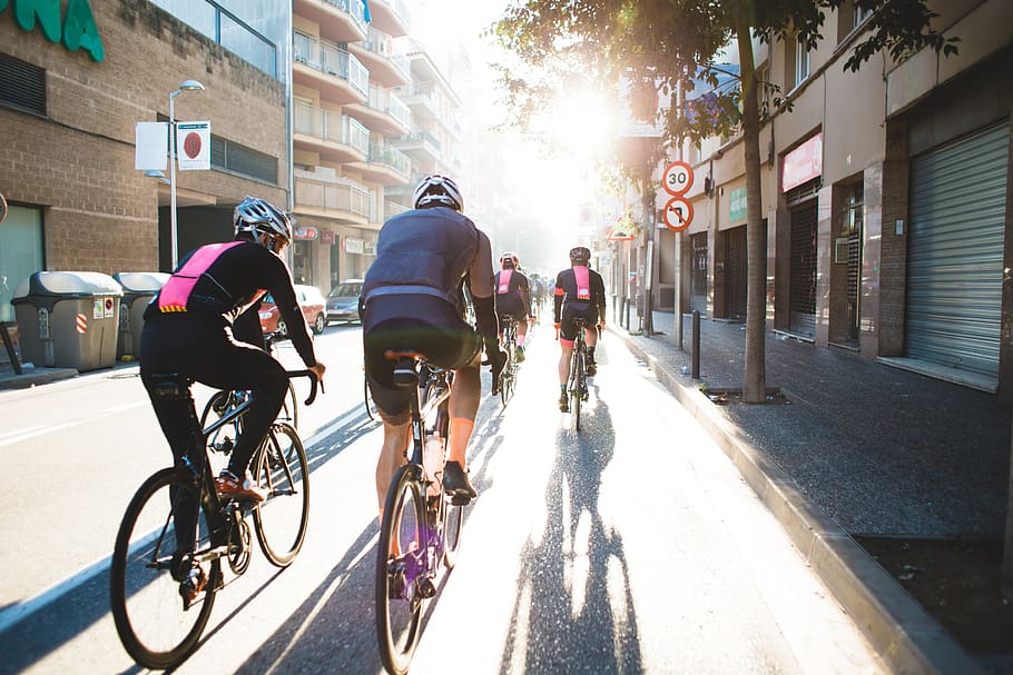 bersepeda, kota, jalan, Komuter, orang-orang, di luar rumah, Perkotaan, riding, angkutan, perjalanan