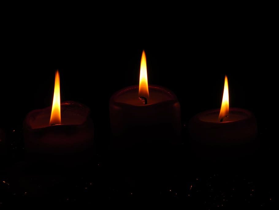 three, candles, orange, flames, flame, candlelight, burn, christmas, advent, arrangement