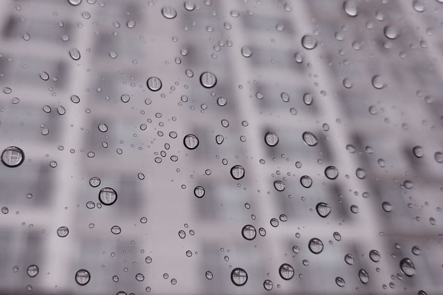 non, dew, water, pattern, trickle, window, grey, apartments, building, full frame