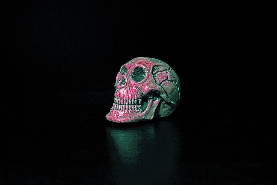 death, skull, paperweight, memento, halloween, gadget, terrible, the fear, black background, studio shot