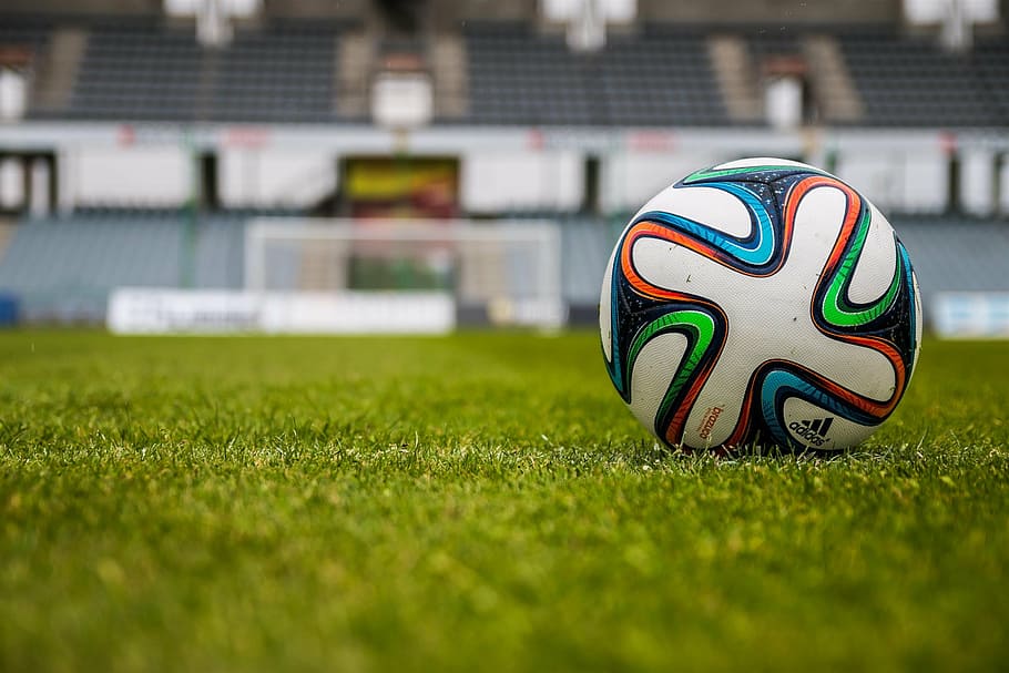 closeup, foto, putih, oranye, hitam, biru, bola sepak adidas, bola, stadion, sepak bola
