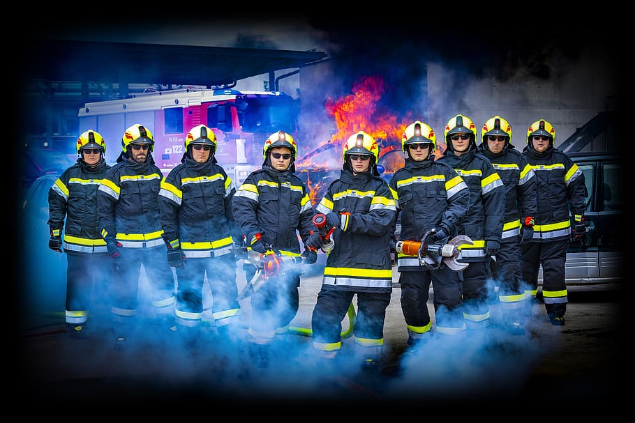 bombero, trabajo, capacitación, protección, peligro, casco, fuego, bomberos, seguridad, rescate