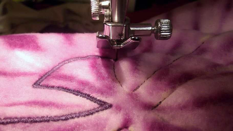 costura, hilo, aguja, puntada, máquina de coser, tela, primer plano, precisión, textil, enfoque selectivo