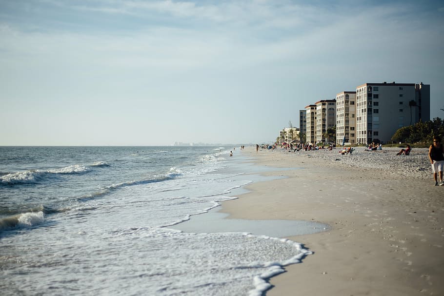 1つ, ポイントの視点の写真, 海岸, 囲まれた, 建物, 建築, インフラストラクチャ, ホテル, リゾート, 休暇