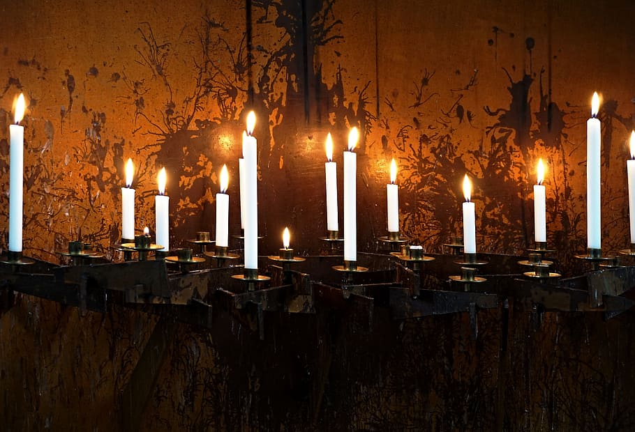 lit candles, Candles, Light, Candlestick, Candlelight, dark, lights, yellow, fire, wick