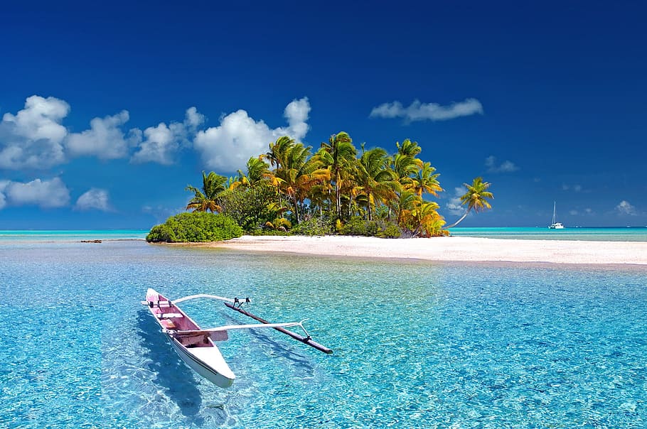 близко, фото, белый, весельная лодка, берег, полинезия, французская полинезия, таити, южное море, остров