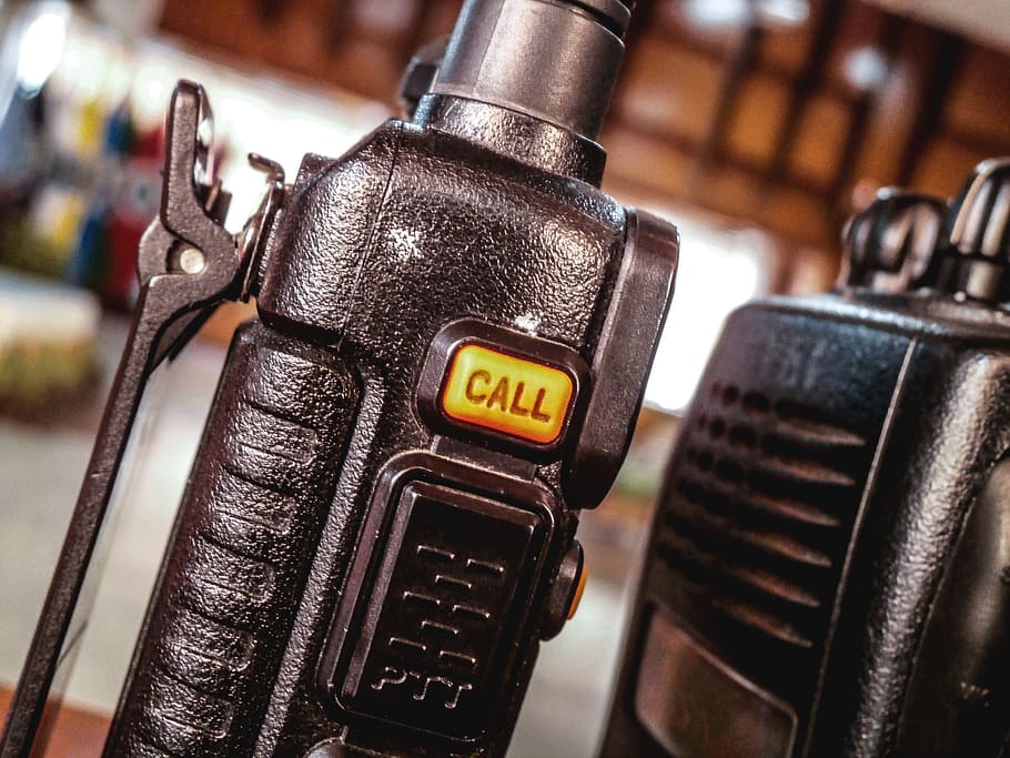 walkie-talkie, handheld transceiver, ht, push-to-talk, ptt, button, black, antenna, radio, portable