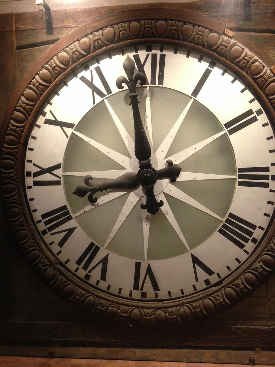 時計, 古代, 古い, 時間, 時計の文字盤, ローマ数字, 人なし, 分針, クローズアップ, サークル