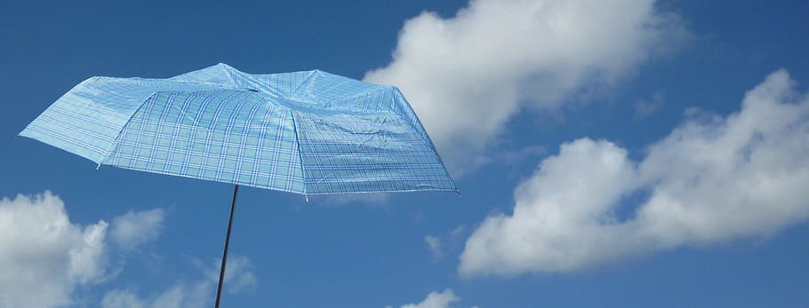 blue umbrella, summer, clouds, blue, holiday, air, cloud, blue sky, parasol, umbrella