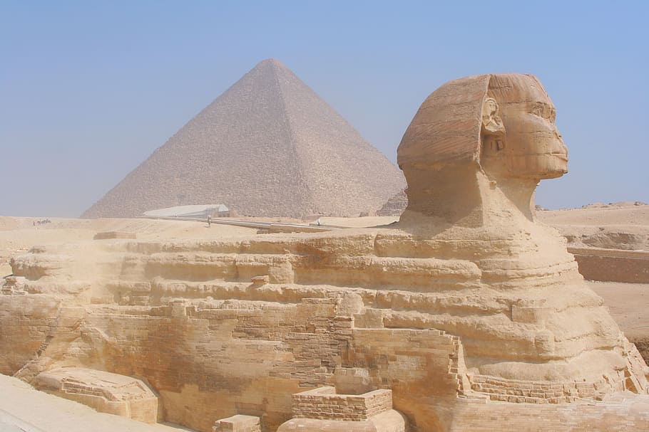 grande, esfinge, egipto, giza, pirámide, tormenta de arena, neblina, patrimonio de la humanidad, ruinas, antiguo