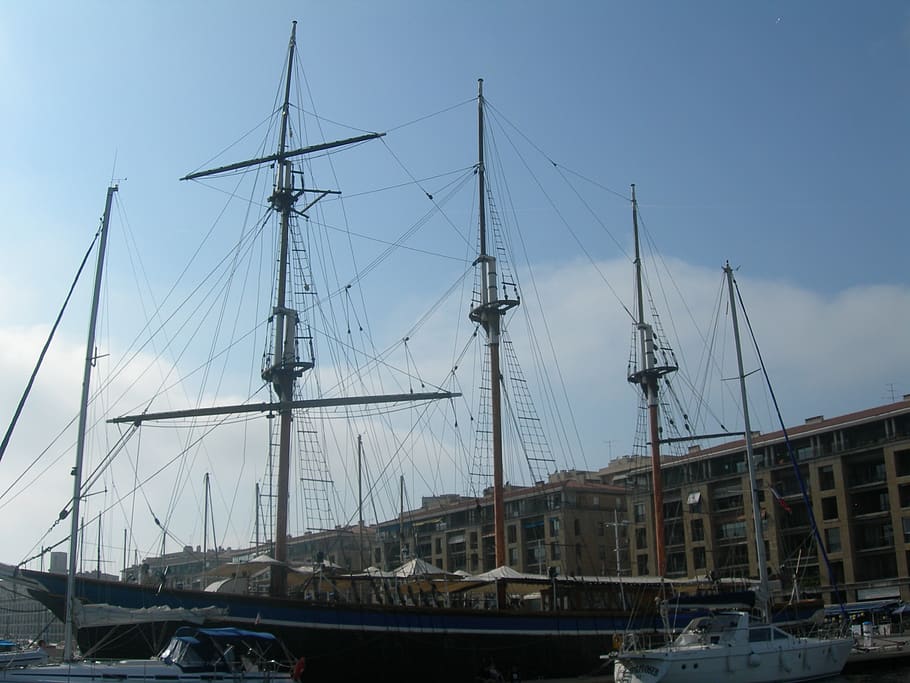 veleiro, marselha, porto, três mastros, frança, mediterrâneo, navegando em belém, mar, oceano, europa