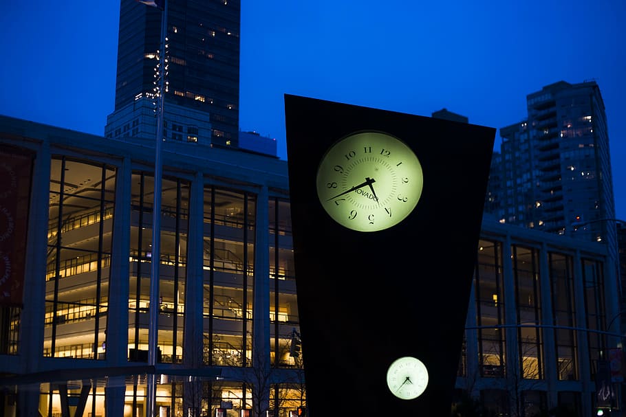 new york, clock, night, urban, city, time, lights, architecture, building exterior, built structure