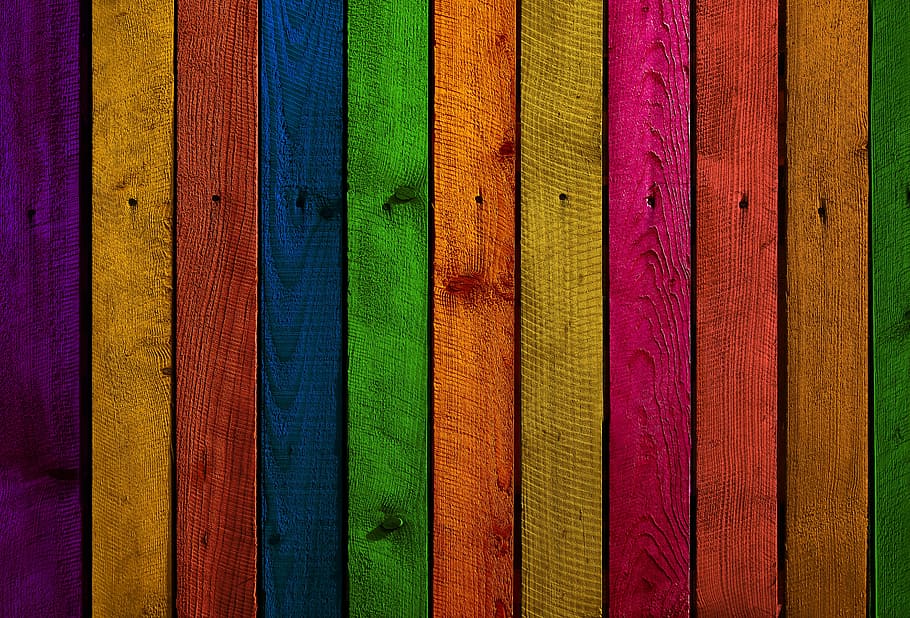 multicolored wooden fence, wood, boards, branches, spruce, spruce wood, battens, background, wooden boards, panel