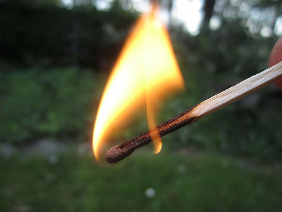 flame, fire, match, heat, hot, burn, wood, yellow, burning, heat - temperature