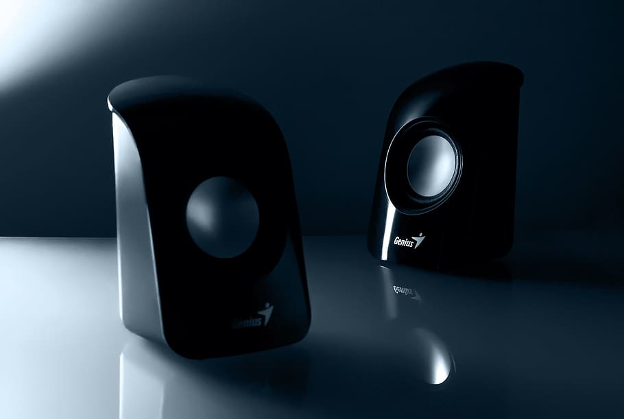 two, black, computer speakers, accessories, audio, color, design, electronics, equipment, genius