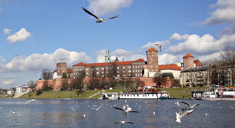 Cracóvia, Polônia, Wawel, Castelo, arquitetura, monumento, turismo, água, viagens Locais, cidade
