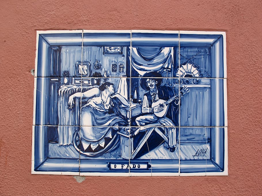 ceramics, painting, portugal, tile, fado, dance, blue, indoors, emotion, wall - building feature