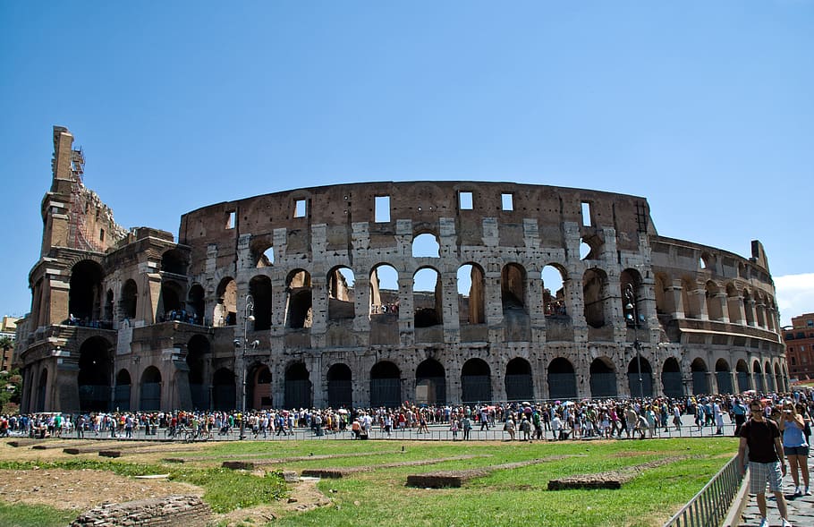 people, standing, coliseum, greece, daytime, Rome, Colosseum, Building, Historically, italy