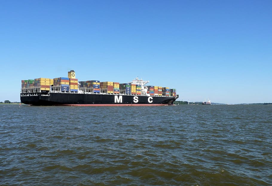 black, msc cruise ship, sea, daytime, Elbe, Ship, Container, Container Ship, ship, shipping, maritime