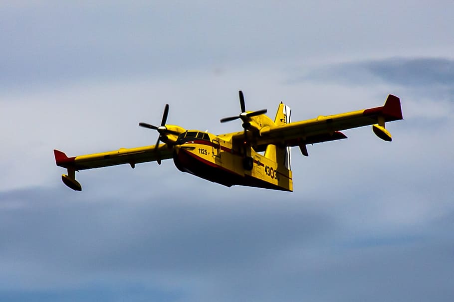 Seaplane, Fire Fighting Aircraft, fire, aircraft, mission aircraft, forest fire, delete, yellow, air vehicle, flying