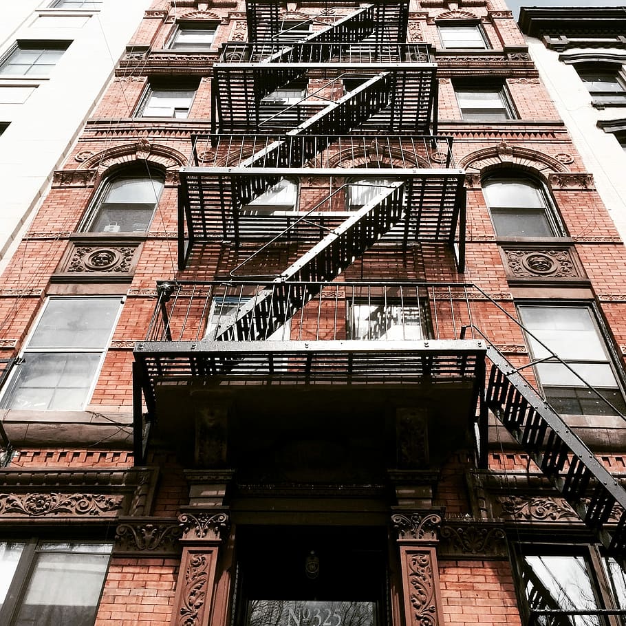 Fire Escape, Walkup, New York, Kota, apartemen, pemimpin, evaluasi, sisi timur bawah, arsitektur, jendela