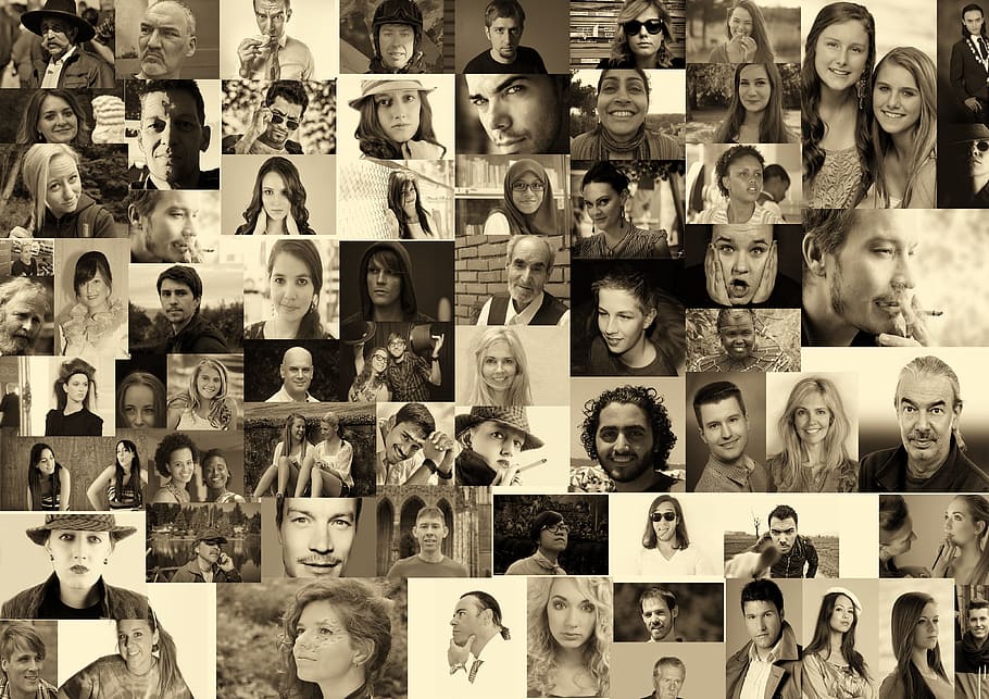 men, women collage photos, men and women, collage, photos, photo montage, faces, photo album, world, population