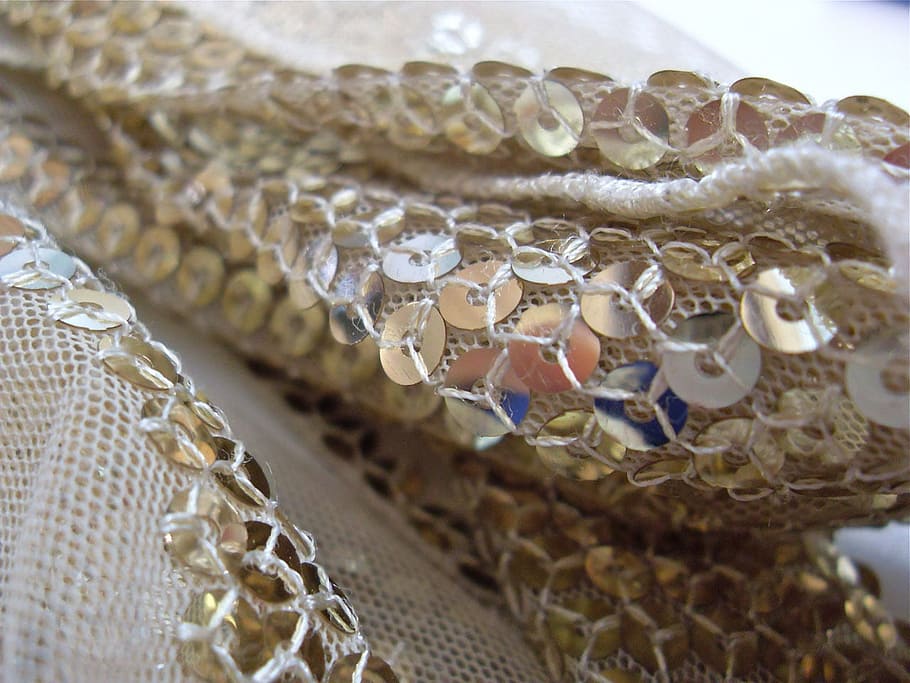 close-up, macro, sequins, textiles, fabric, scarf, gold, yellow, sparkly, food and drink