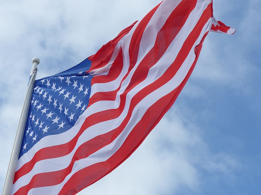 bendera usa, melambai, tiang bendera, bendera, amerika, bendera amerika, bintang, simbol, wallpaper, upeti