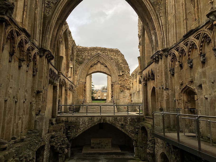 Glastonbury, Abbey, England, glastonbury, abbey, arch, architecture, history, built structure, travel destinations, the past
