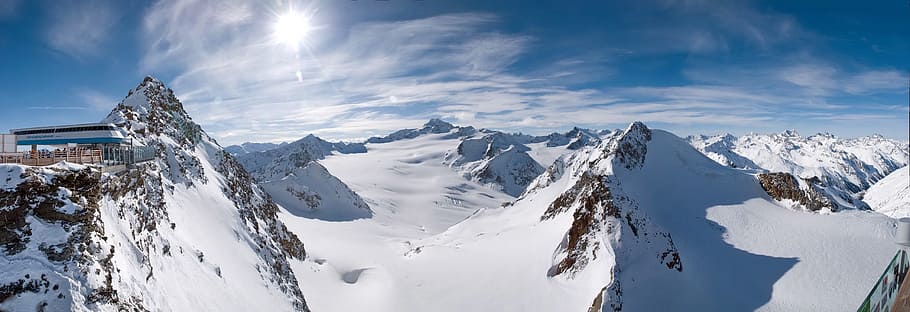 montañas, cubiertas, sölden, austria, esquí, alpes, naturaleza, laderas, picos nevados, el descenso