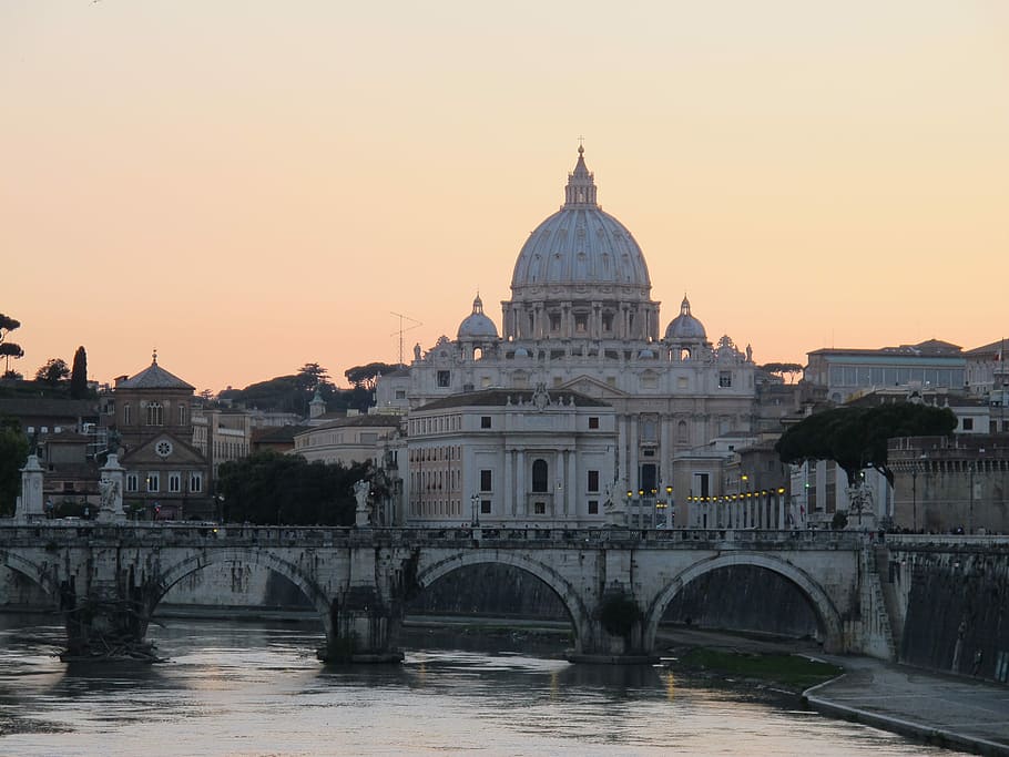 gray, concrete, bridge, structures, Rome, St Peter'S Basilica, Italy, monument, landmark, architecture