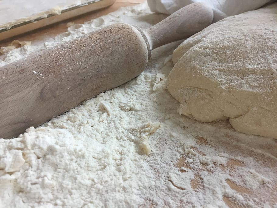 flour, food, preparation, indoors, close-up, food and drink, still life, freshness, dough, high angle view