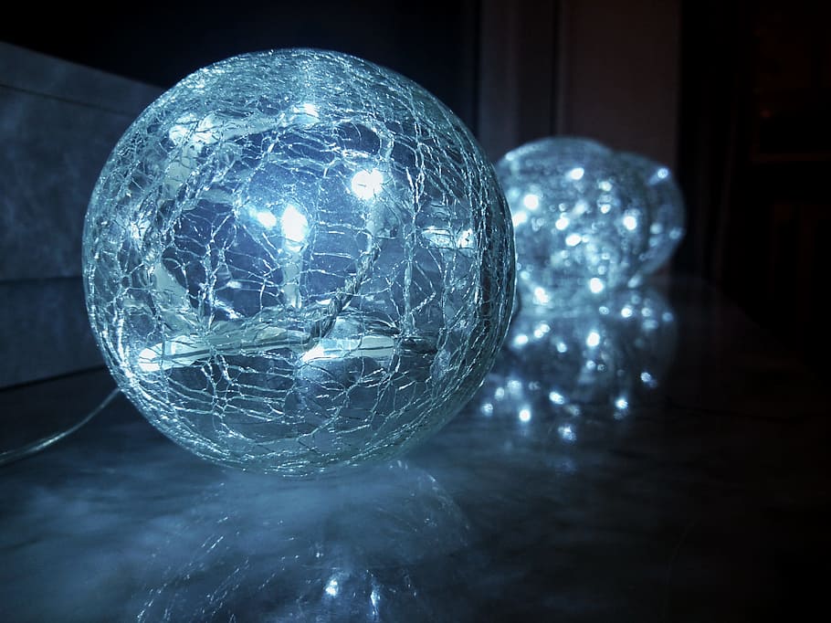 Ball, Christmas, lichterkette, glass ball, window sill, window, cable, sphere, disco ball, reflection