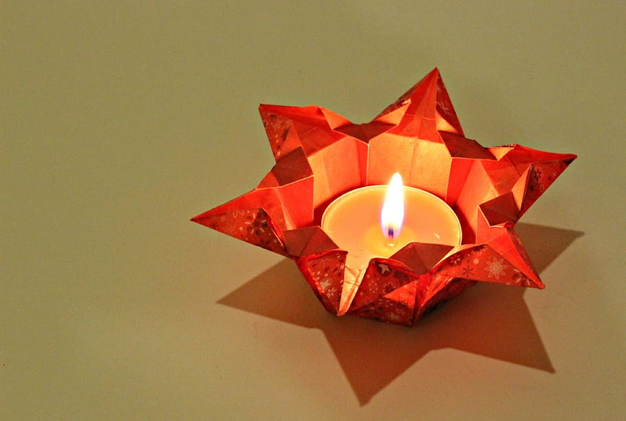tealight, christmas time, Tealight, Christmas Time, star out of paper, decoration, christmas, studio shot, single object, colored background, red