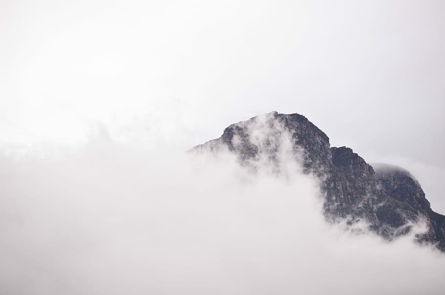 グレー, 山, 覆われた, サミット, 霧, 雲, 自然, 風景, ピーク, 空