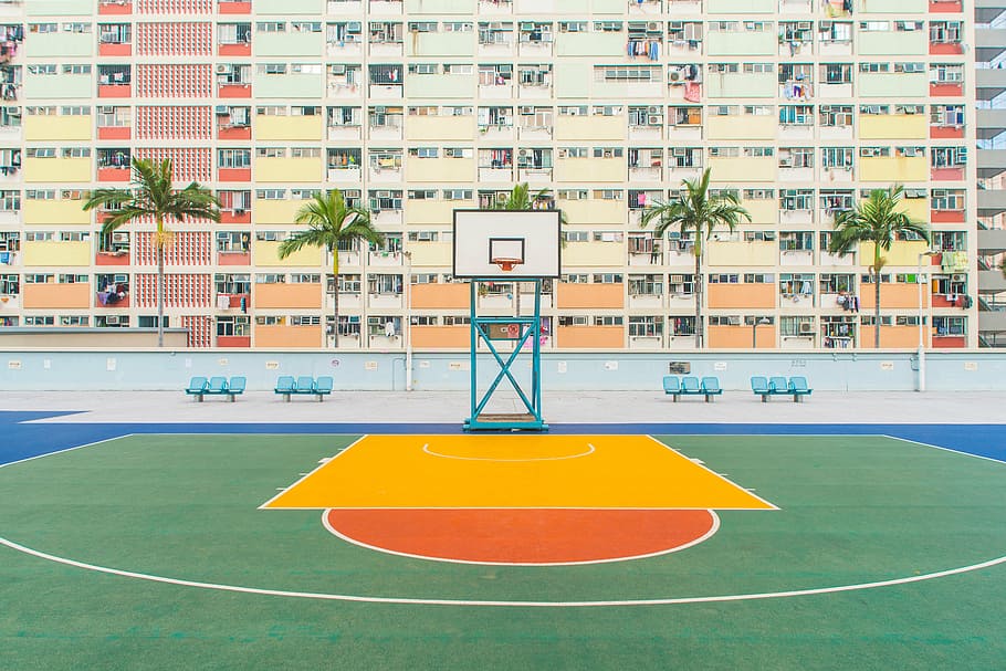 quadra de basquete ao ar livre, arquitetura, construção, infra-estrutura, residências, marco, torre, basquete, tribunal, esporte