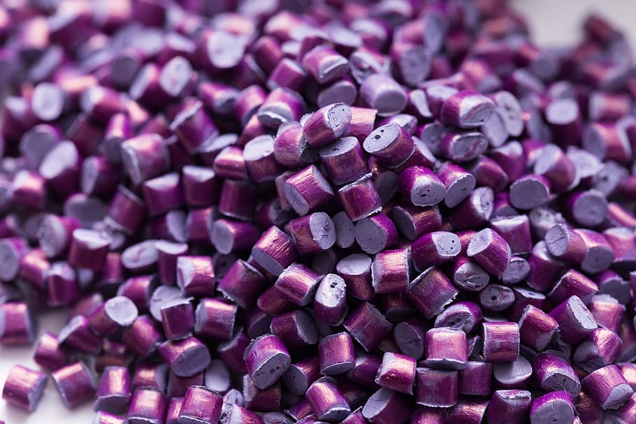 granules, regrind, plastic, macro, purple, large group of objects, close-up, food and drink, food, freshness