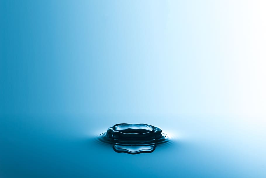 drop of water, drip, water, background, blue, liquid, colored background, studio shot, blue background, indoors
