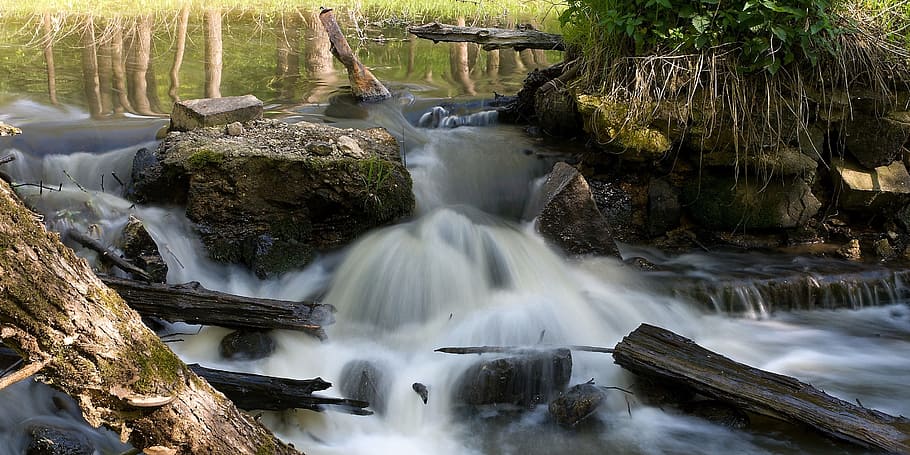 Water, River, Surface, Ruptured, flowing, weir, width, ostrolovským, újezd, wood