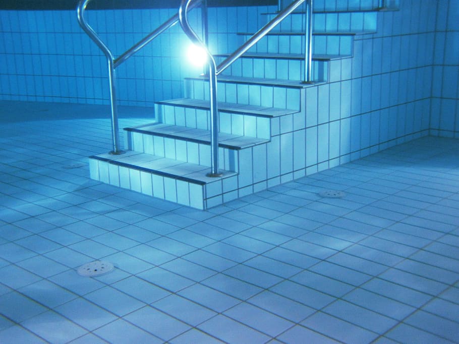 white, gray, ceramic, tiles, swimming, pool ladder, swimming pool, ladder, blue, bottom