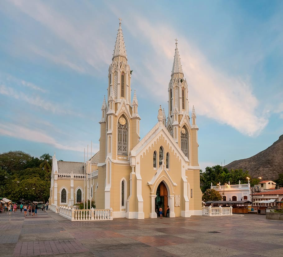 beige, cathedral, mountain, basilica of our lady of the valley, church, basilica, building, architecture, margarita isle, landmark