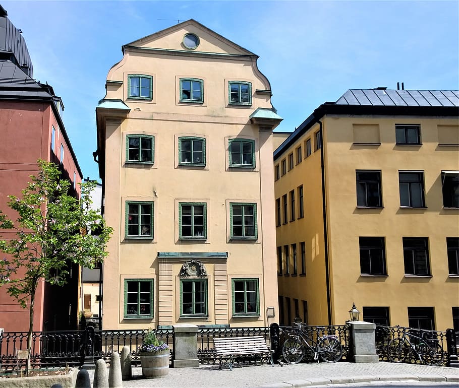 Estocolmo, edificio, arquitectura, fachada, antiguo, 1500-discurso, edificios, casa antigua, casa de piedra, pintoresca