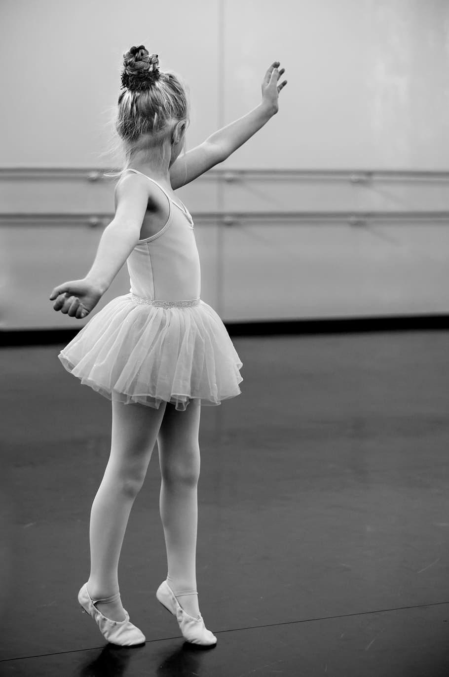 grayscale photography, girl ballerina, young, girl, ballerina, dance, child, female, people, little