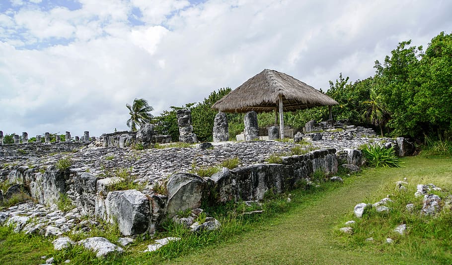 cancun, mexico, Ruins, Ancient, Structures, Cancun, Mexico, ancient houses, ancient structures, clouds, photos
