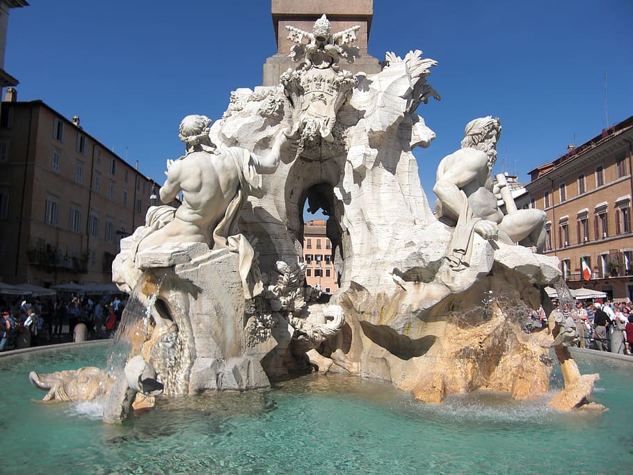 Roma, Itália, fonte, mármore, Fontana dei Fiumi, Historicamente, Centro da cidade, estátua, escultura, Europa