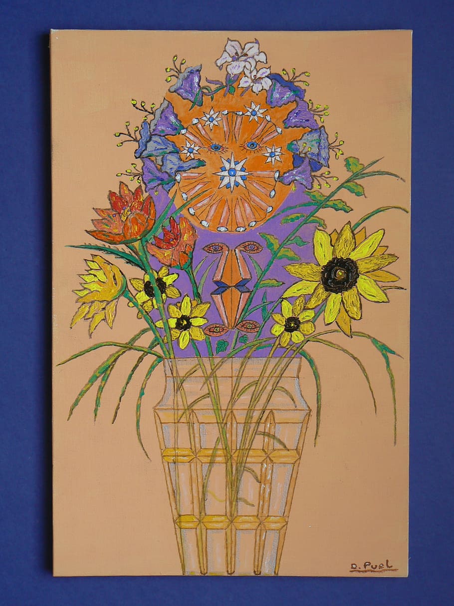 panca indera, vas, bunga, vas bunga, kuning, oranye, seni dan kerajinan, tanaman berbunga, tidak ada orang, tanaman